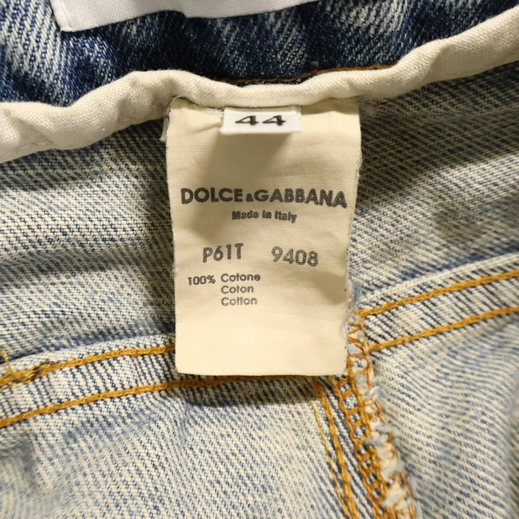 DOLCE & GABBANA(ドルチェアンドガッバーナ) OLD Crash Straight Denim Pants オールド クラッシュ リペア加工 ストレート デニム パンツ インディゴ P61T 9408