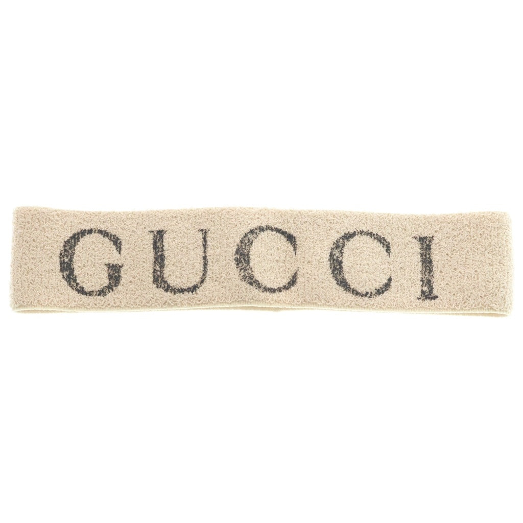 GUCCI(グッチ) ヴィンテージ加工 ロゴプリント パイル生地 ヘアバンド アイボリー 491820 3G133 9060 レディース
