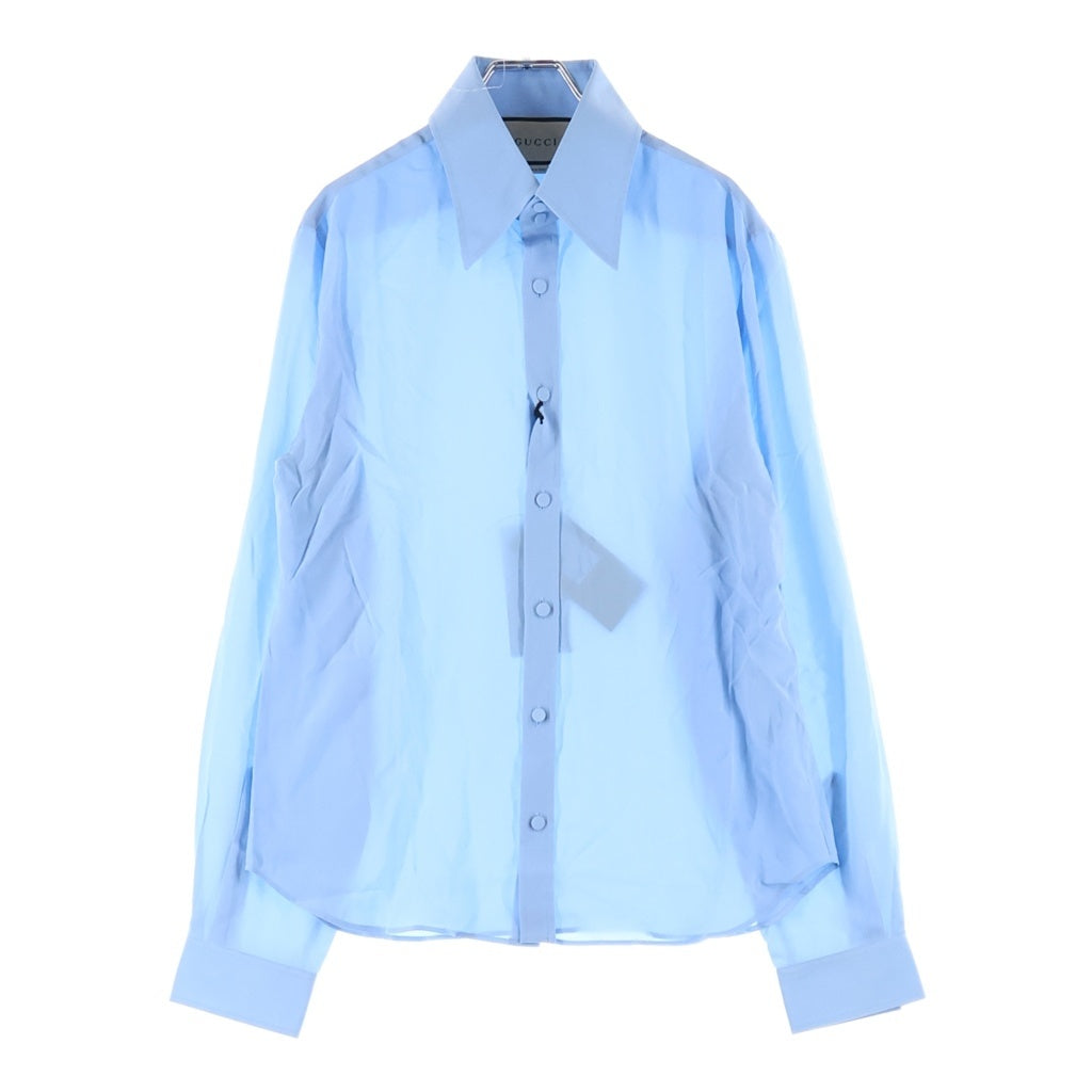 GUCCI(グッチ) 22SS Crepe De Chine Formal Shirt クルミボタン シルク長袖シャツ ライトブル‐ 672323
