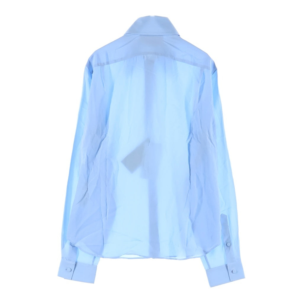 GUCCI(グッチ) 22SS Crepe De Chine Formal Shirt クルミボタン シルク長袖シャツ ライトブル‐ 672323