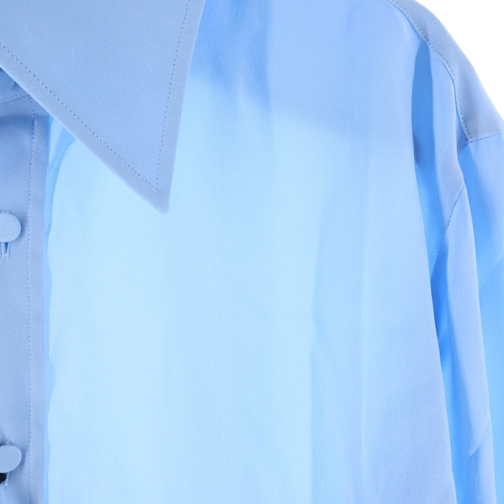 GUCCI(グッチ) 22SS Crepe De Chine Formal Shirt クルミボタン シルク長袖シャツ ライトブル‐ 672323