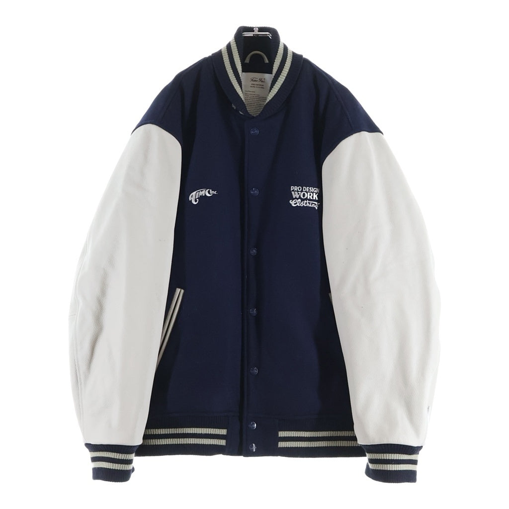 TOKYO INDIANS MC(トーキョー インディアンズ) Timc Inc. Anniv. Stadium Jacke アームカウレザー刺繍デザイン スタジアムジャケット ネイビー/グレー