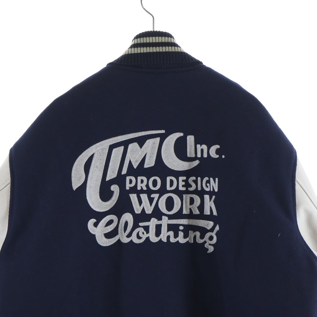 TOKYO INDIANS MC(トーキョー インディアンズ) Timc Inc. Anniv. Stadium Jacke アームカウレザー刺繍デザイン スタジアムジャケット ネイビー/グレー