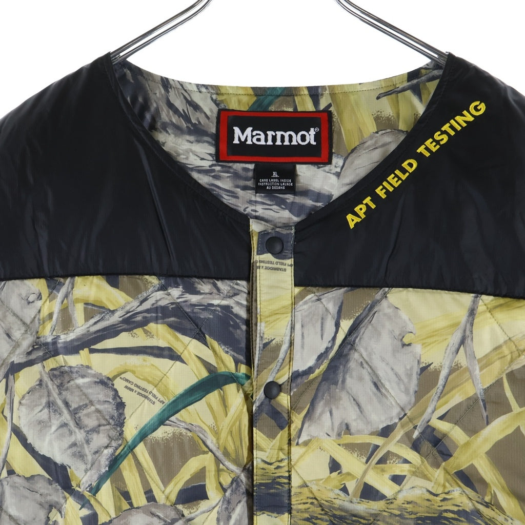 Marmot(マーモット) × STABRIDGE 750FP Down T-Shirt River Stone スタブリッジ スナップボタン ドローコード 総柄半袖ダウン ブラウン MTFW25MDW352AP