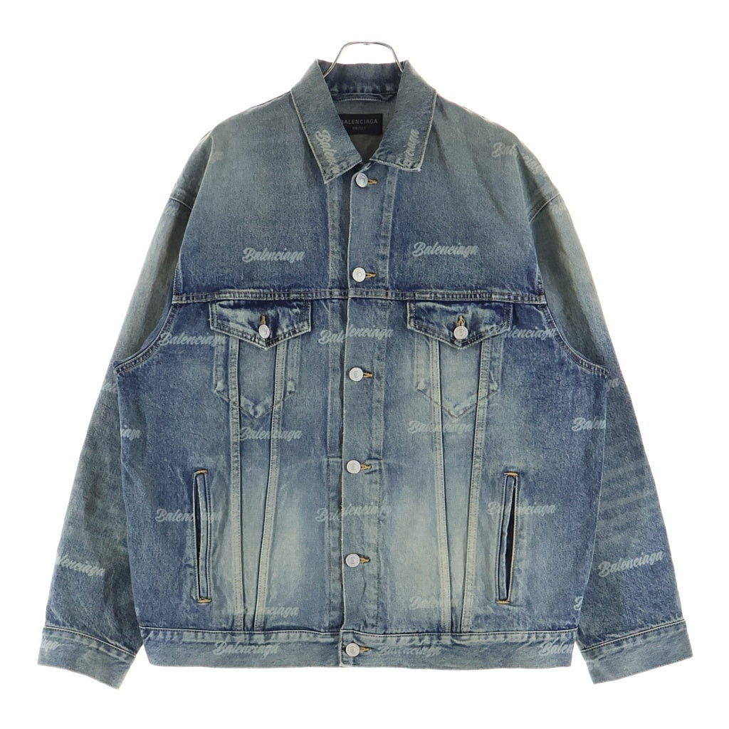 BALENCIAGA(バレンシアガ) Printed Denim Jacket 総柄 オーバーサイズデニムジャケット インディゴ 745037 TNW01