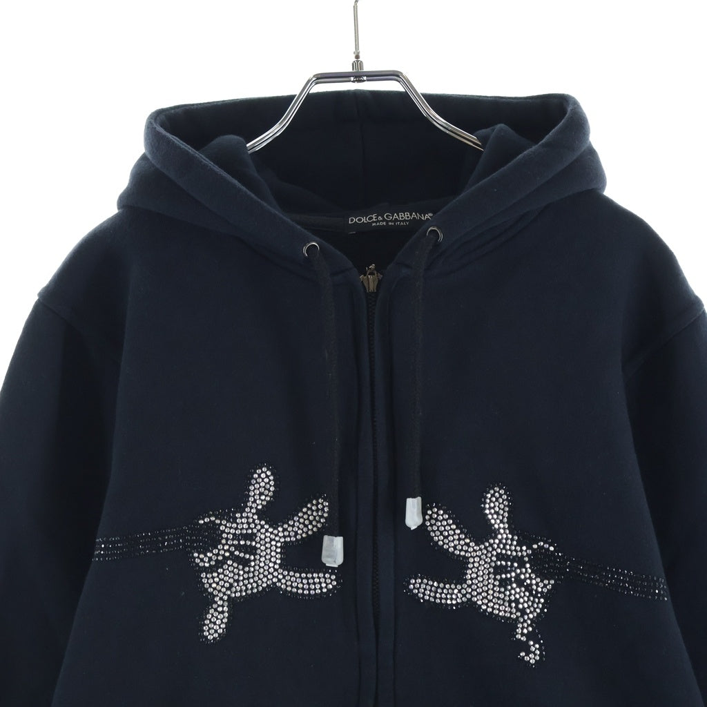 DOLCE & GABBANA(ドルチェアンドガッバーナ) MICKEY MOUSE RHINESTONE HOODIE ミッキーマウス ラインストーン フーディー パーカー ブラック