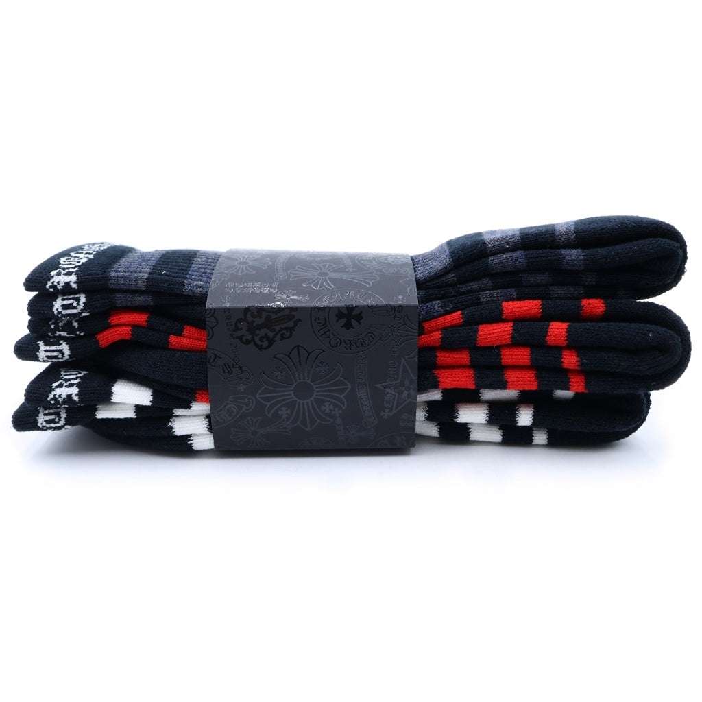 CHROME HEARTS(クロムハーツ) CHプラス刺繍 ボーダー ソックス 靴下 3足セット ブラック/レッド/ホワイト