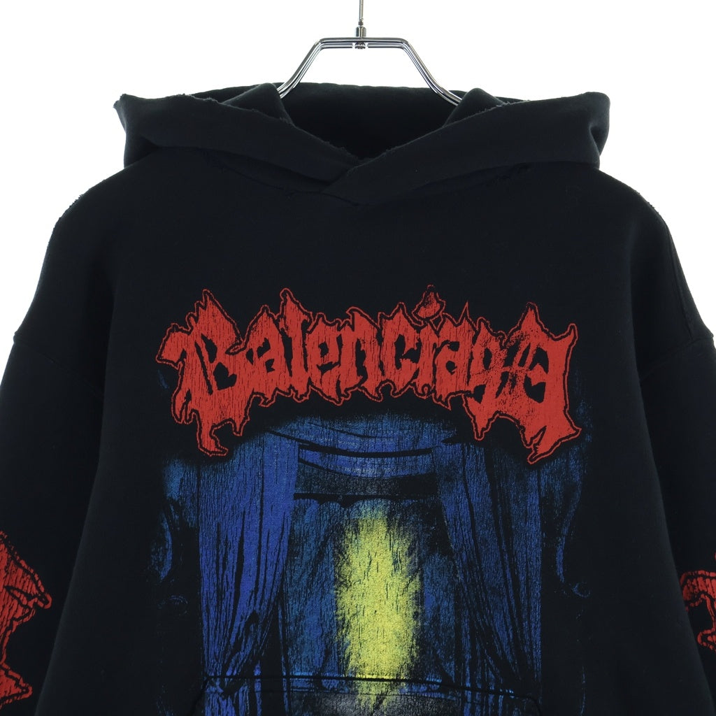 BALENCIAGA(バレンシアガ) 26SS Medium Fit Hoodie グラフィック プリント プルオーバーパーカー フーディ ブラック 851238 TUV09