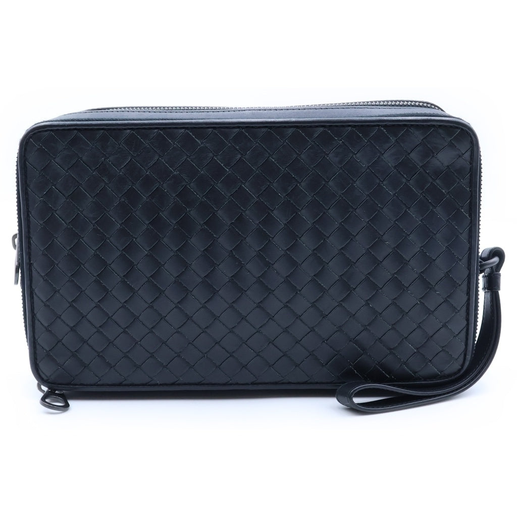 BOTTEGA VENETA(ボッテガヴェネタ) イントレチャート レザークラッチバッグ ハンドバッグ セカンドバッグ ブラック