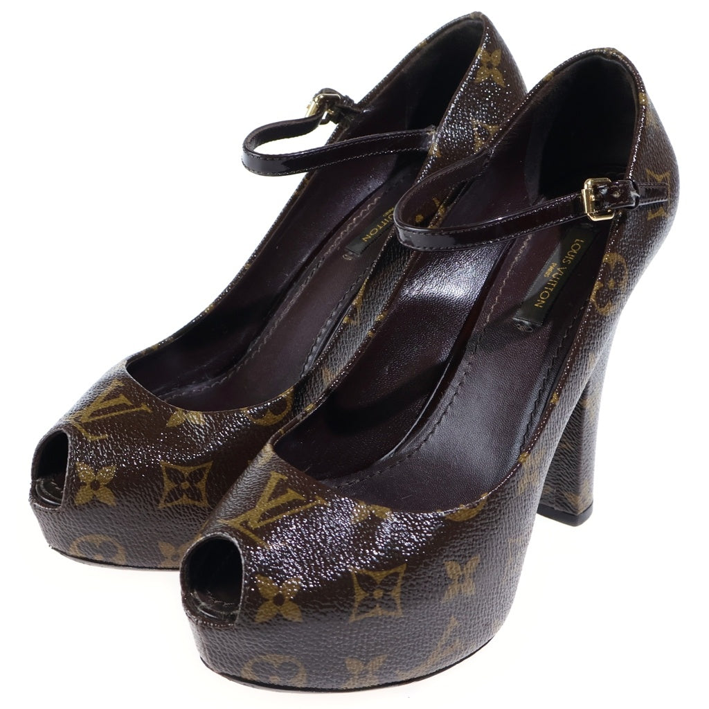 LOUIS VUITTON(ルイヴィトン) モノグラム オープントゥ アンクルストラップ ヒールパンプス ブラウン BR0152 レディース