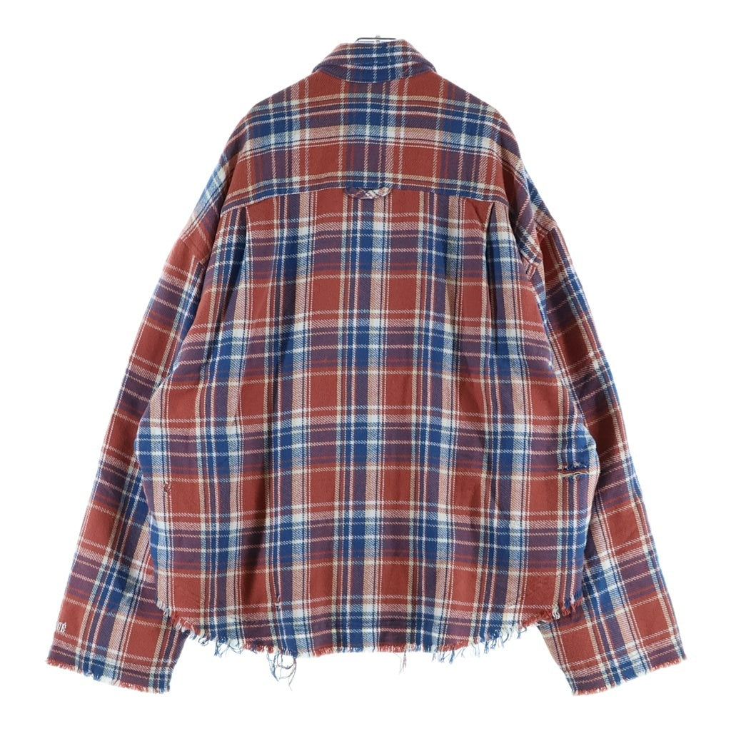NO BRAND(ノーブランド) SIDE SERVICE (サイドサービス) Japnese Flannel Raw Edge Check L/S Shirt Jaket ロウエッジ ダメージ加工 シャツ レッド