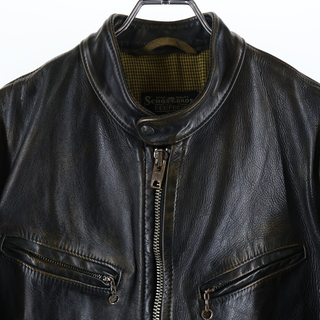 SCHOTT(ショット) Zip Up Leather Riders Jacket ジップアップ レザー ライダース ヴィンテージ加工 ジャケット ブラック 46010