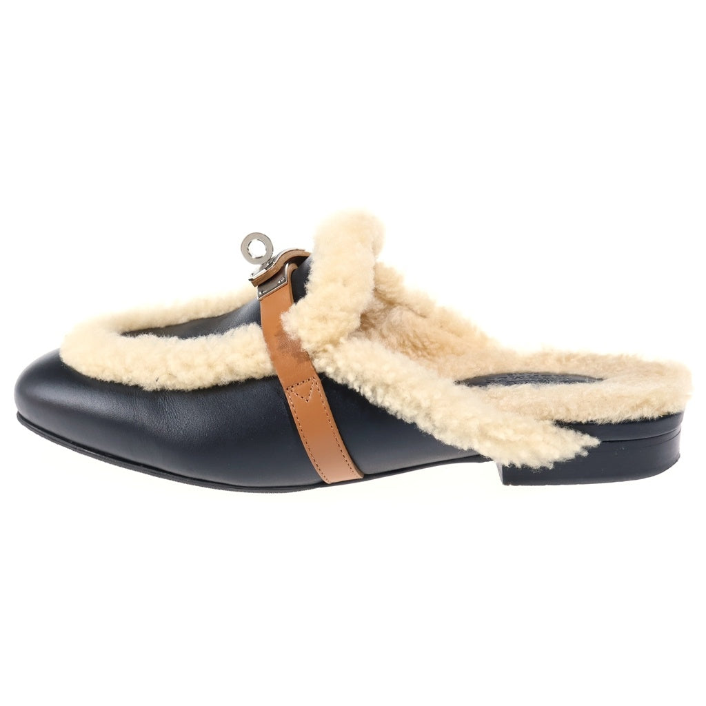 HERMES(エルメス) OZ Mouton Shoes オズ ムートン ミュール シューズ ブラック/ベージュ レディース