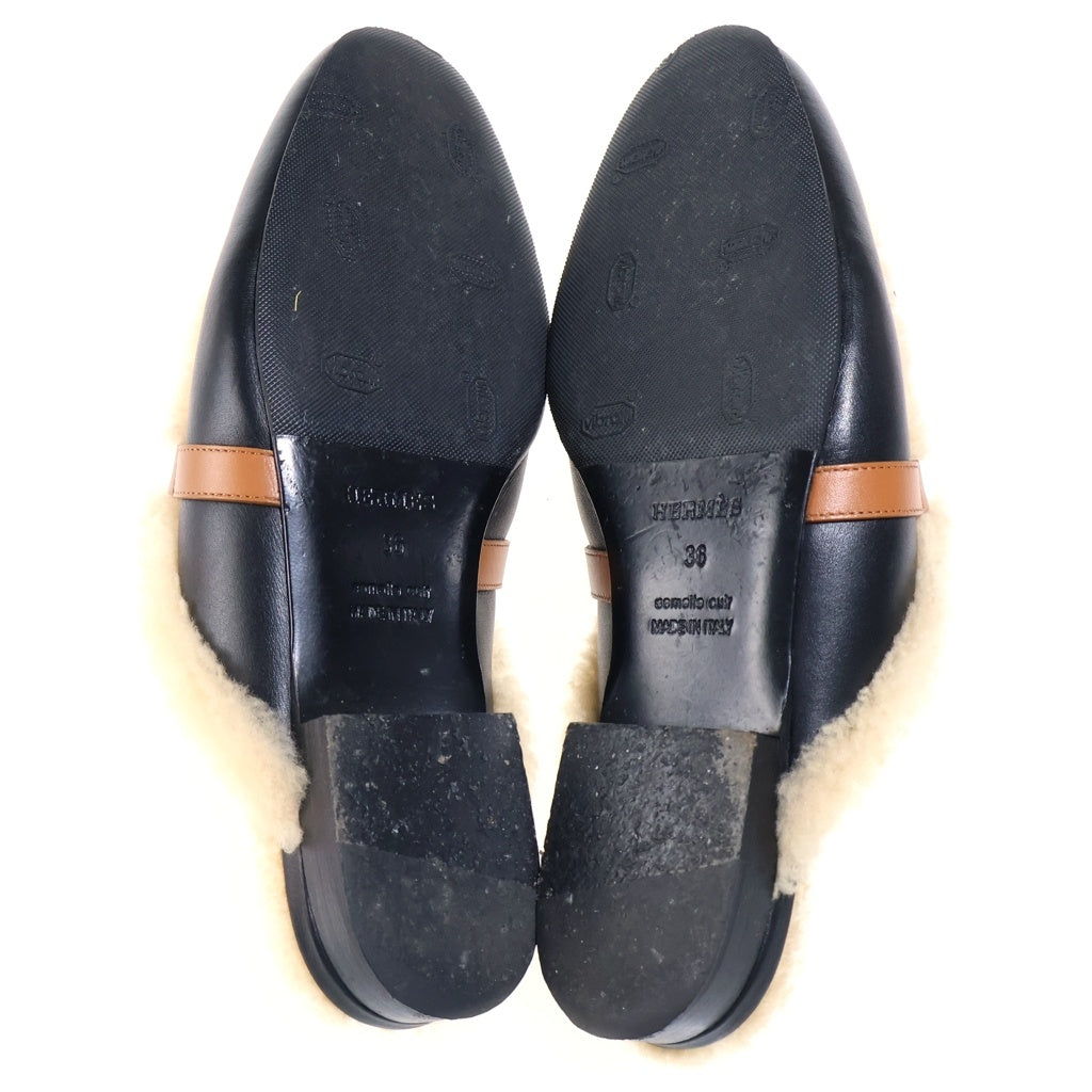 HERMES(エルメス) OZ Mouton Shoes オズ ムートン ミュール シューズ ブラック/ベージュ レディース