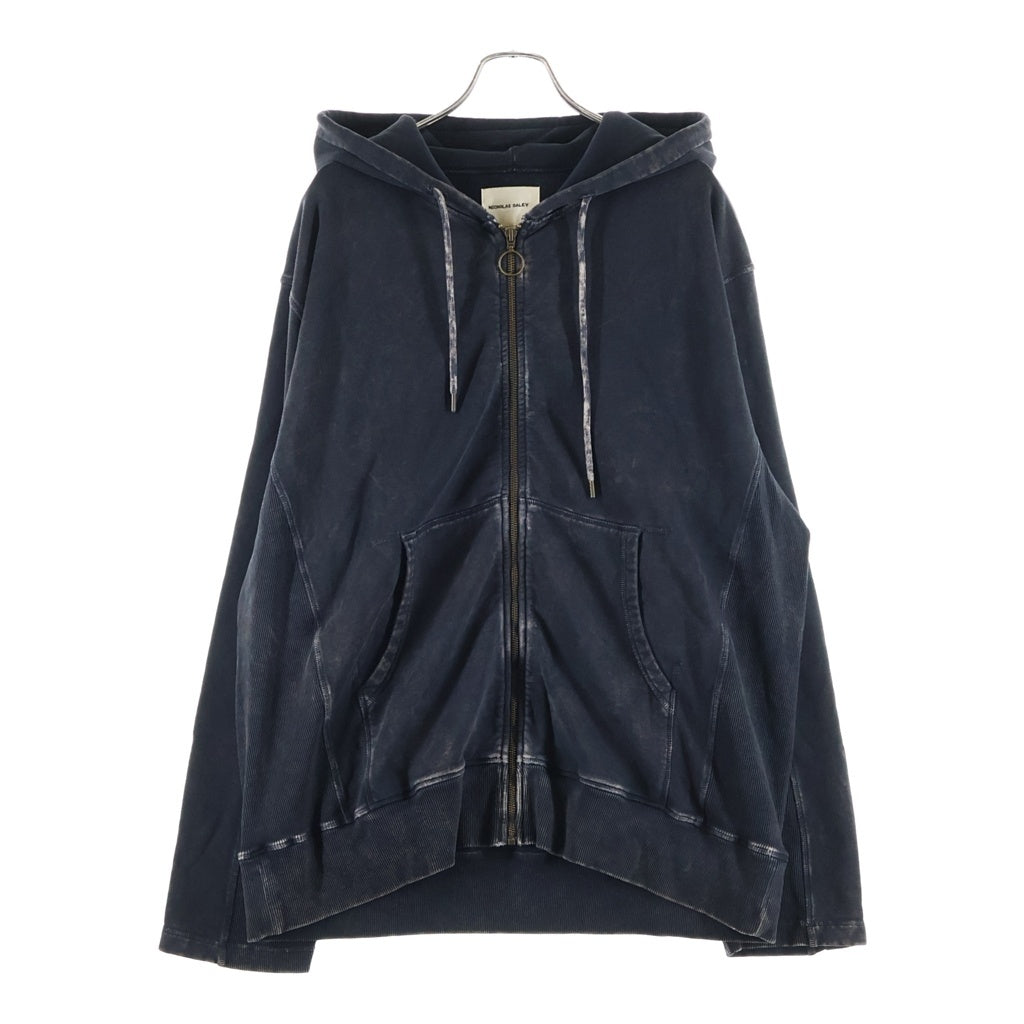 NO BRAND(ノーブランド) NICHOLAS DALEY 【ニコラスデイリー】 Rain Drop Zip Up Hoodie レインドロップ ダメージ加工 ジップアップスウェットパーカー フーディー ブラック