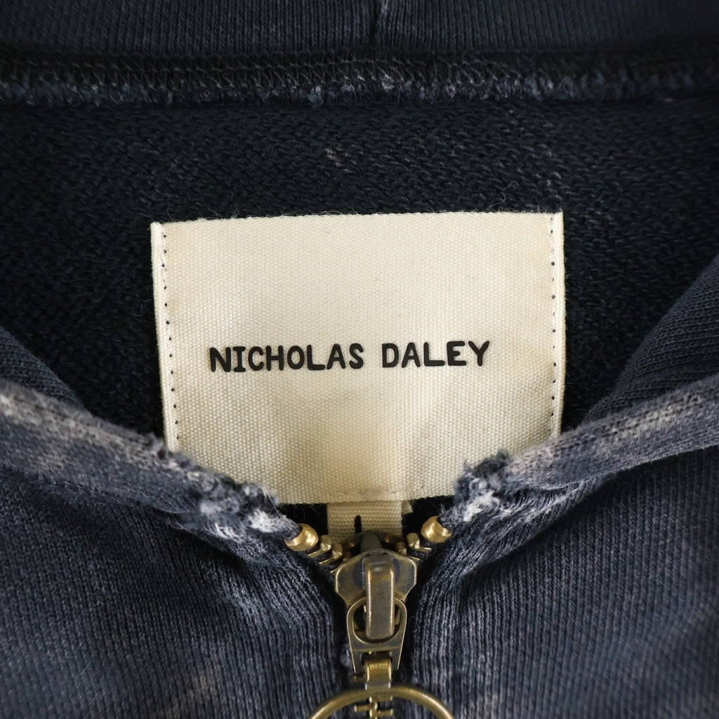NO BRAND(ノーブランド) NICHOLAS DALEY 【ニコラスデイリー】 Rain Drop Zip Up Hoodie レインドロップ ダメージ加工 ジップアップスウェットパーカー フーディー ブラック
