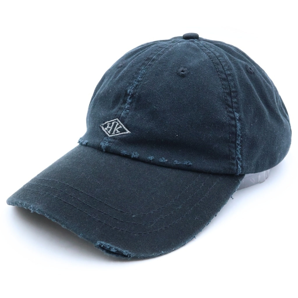 NO BRAND(ノーブランド) Han Kjobenhavn【ハン コペンハーゲン】 Distressed HK Diamond Embroidery Cap ダメージ加工 キャップ 帽子 ブラック
