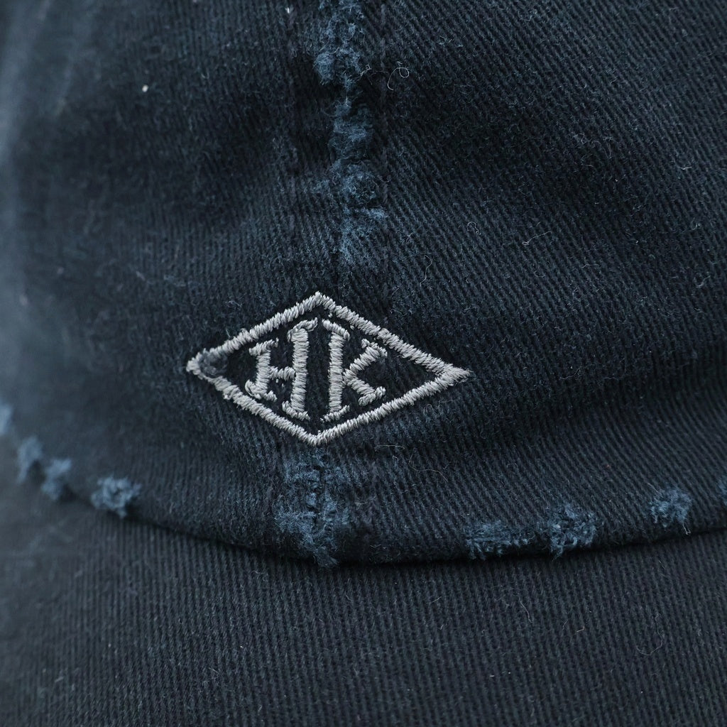 NO BRAND(ノーブランド) Han Kjobenhavn【ハン コペンハーゲン】 Distressed HK Diamond Embroidery Cap ダメージ加工 キャップ 帽子 ブラック