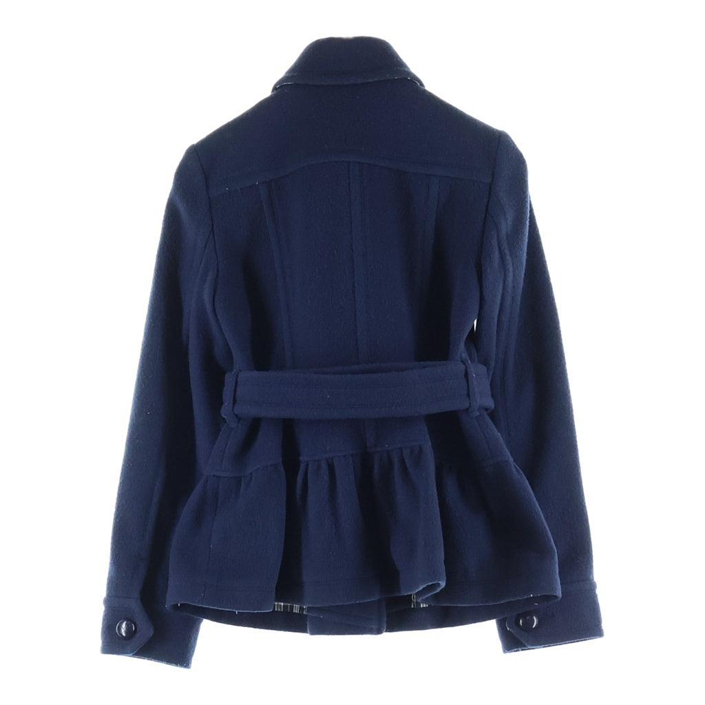 BURBERRY BLUE LABEL(バーバリーブルーレーベル) Wool Short Coat ロゴ刺繍 裏地チェック ウールショートコート ネイビー レディース E1B17-262-29