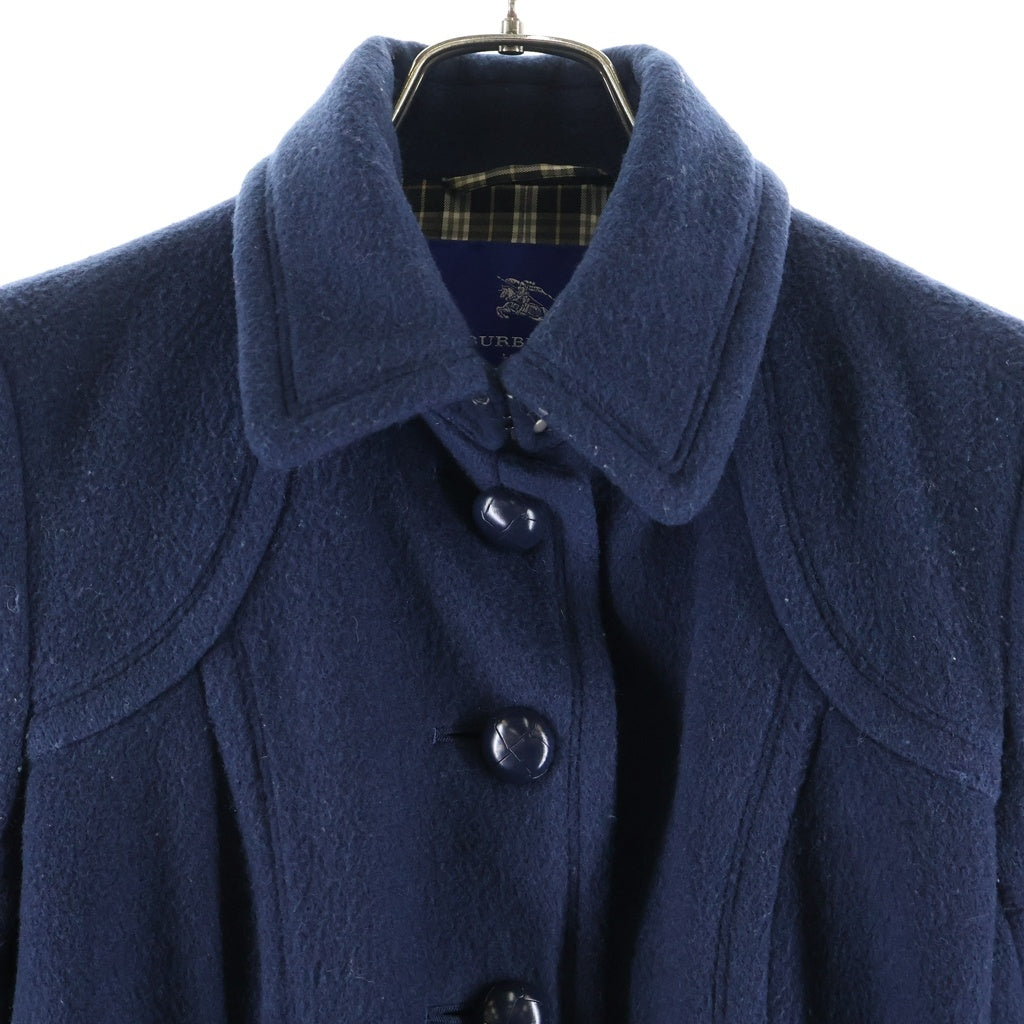 BURBERRY BLUE LABEL(バーバリーブルーレーベル) Wool Short Coat ロゴ刺繍 裏地チェック ウールショートコート ネイビー レディース E1B17-262-29