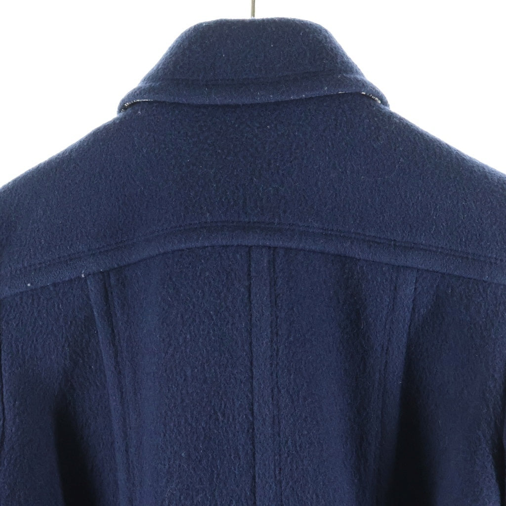 BURBERRY BLUE LABEL(バーバリーブルーレーベル) Wool Short Coat ロゴ刺繍 裏地チェック ウールショートコート ネイビー レディース E1B17-262-29