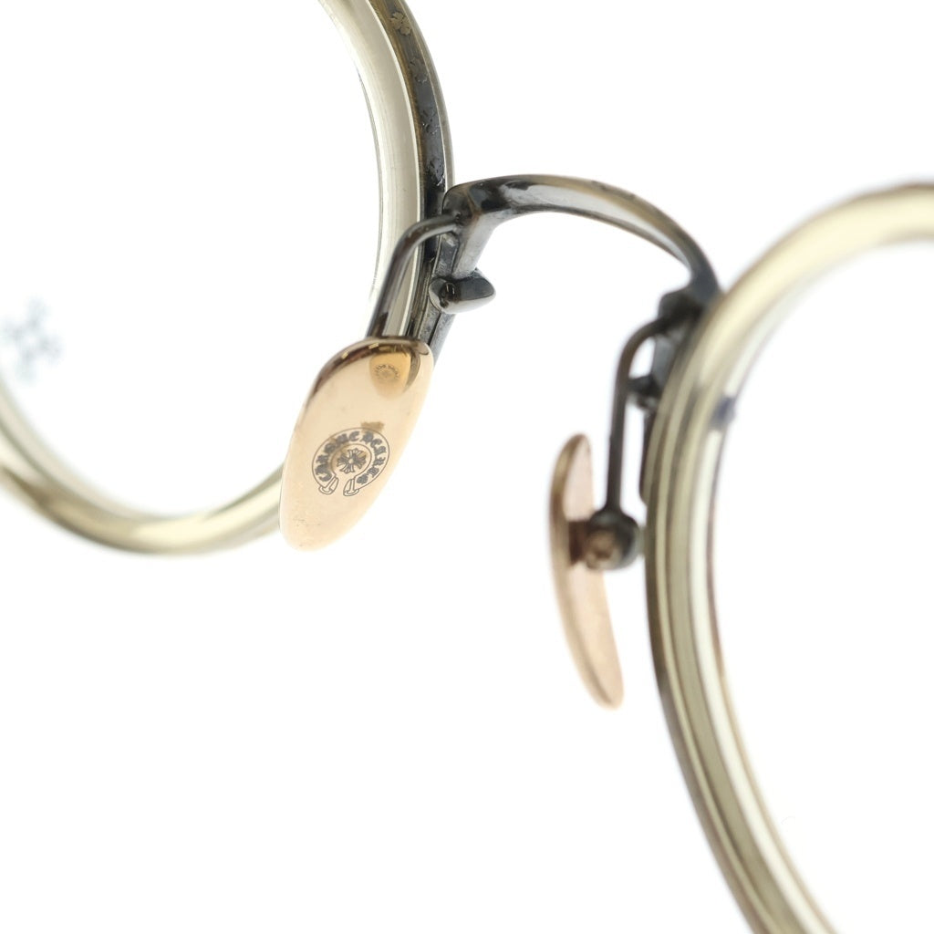 CHROME HEARTS(クロムハーツ) SEX T-9 クリアレンズ クロステンプルラウンドメタルフレーアイウェア 眼鏡 ゴールド