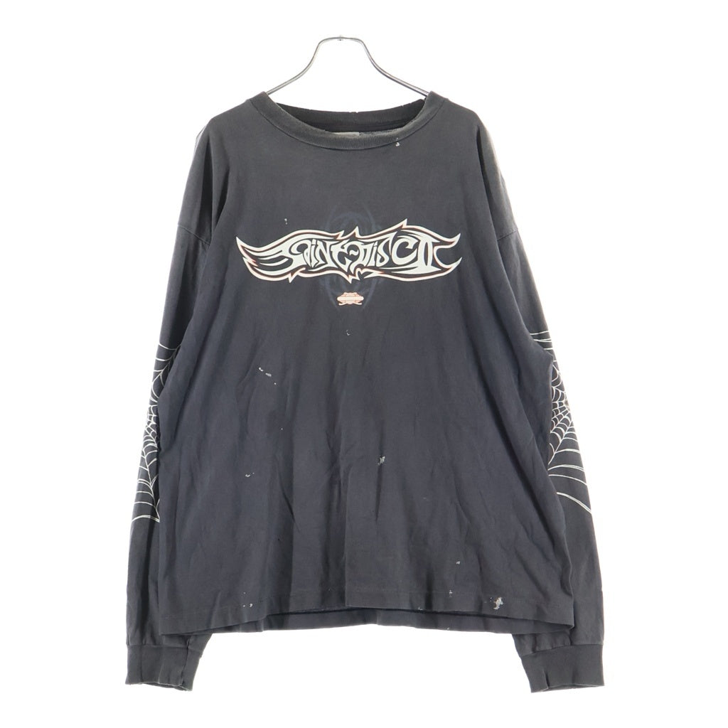 SAINT MICHAEL(セントマイケル) 25SS INSANITY ML LS TEE フレイムロゴ ダメージ加工 長袖Tシャツ ロンT グレー SM-HR8-0000-C41