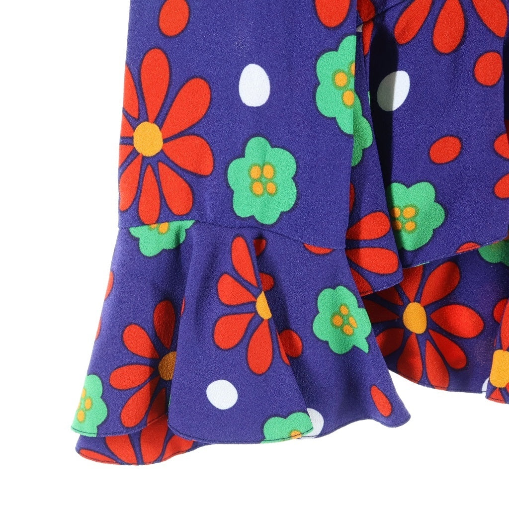 SAINT LAURENT PARIS(サンローランパリ) Blue Rouge Vert Ruffled Floral Printed Crepe Blouse ブルー ルージュ ヴェール ラッフル フローラルプリント ブラウス レディース 681875 Y5E54