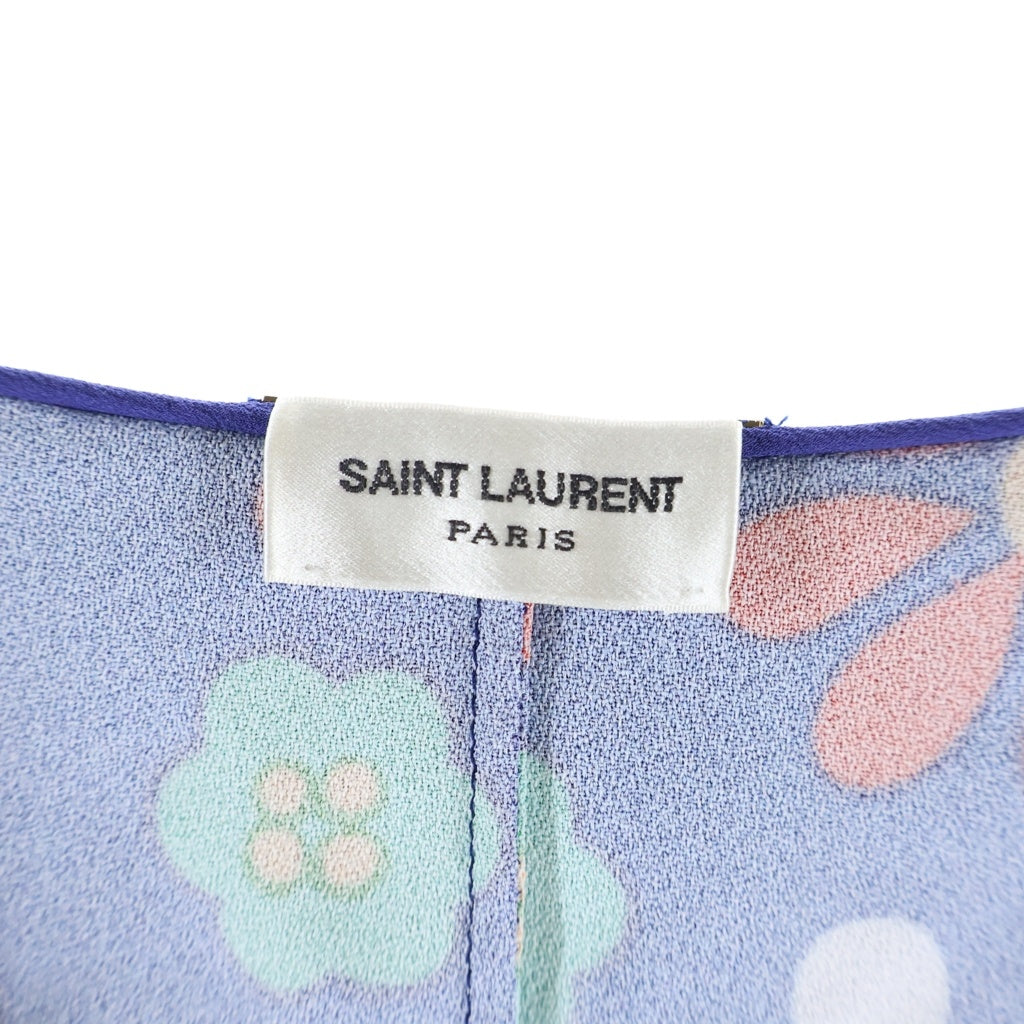SAINT LAURENT PARIS(サンローランパリ) Blue Rouge Vert Ruffled Floral Printed Crepe Blouse ブルー ルージュ ヴェール ラッフル フローラルプリント ブラウス レディース 681875 Y5E54