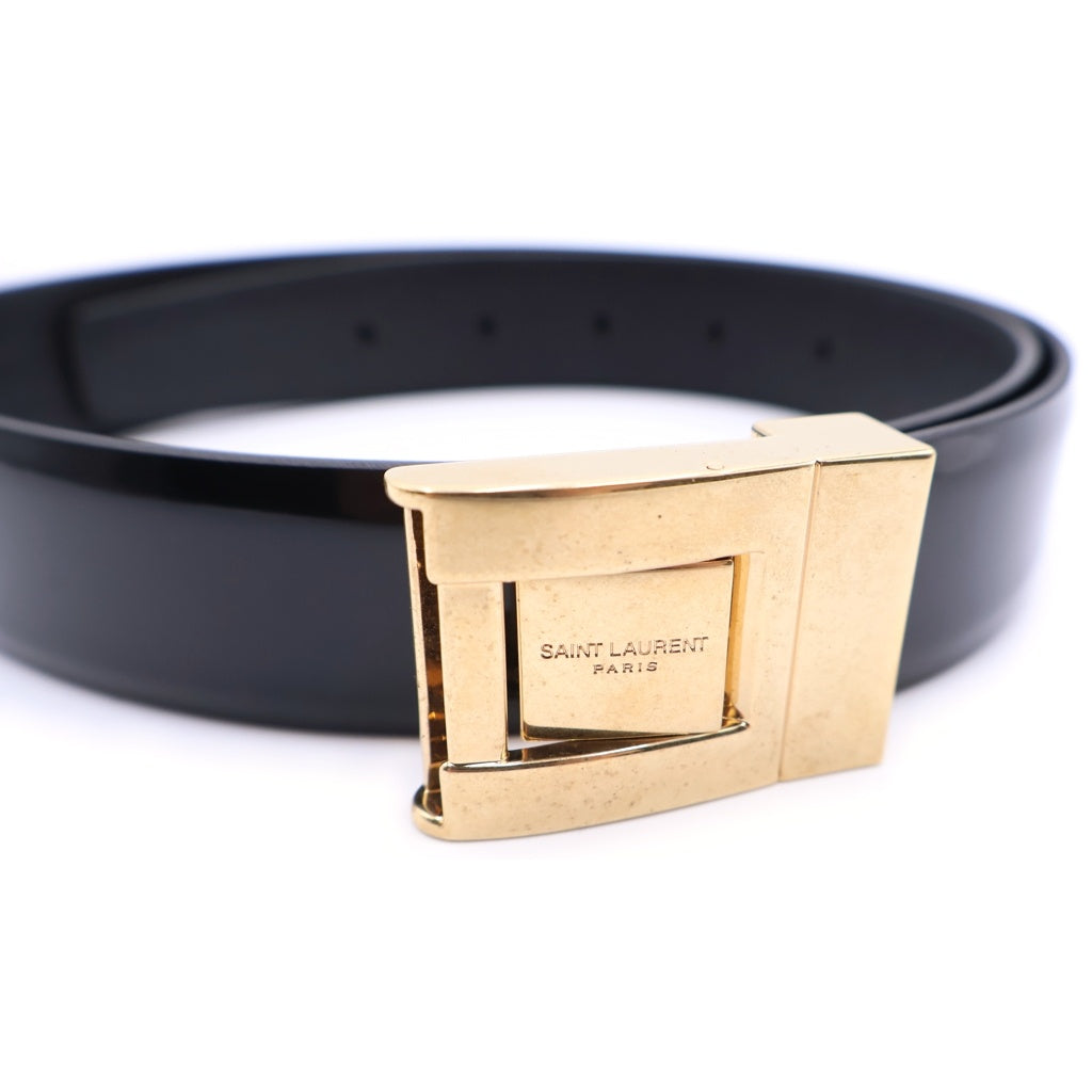 SAINT LAURENT PARIS(サンローランパリ) ブラッシュドレザー バックルベルト ゴールド/ブラック 658517 レディース