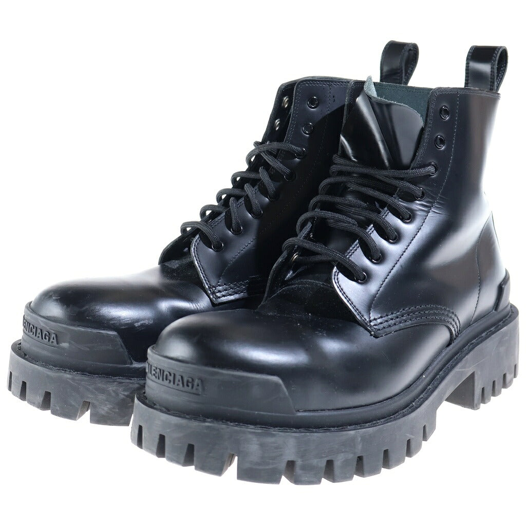 BALENCIAGA(バレンシアガ) STRIKE LACE-UP BOOTS ストライク ロゴデザイン レースアップミドルブーツ ブラック