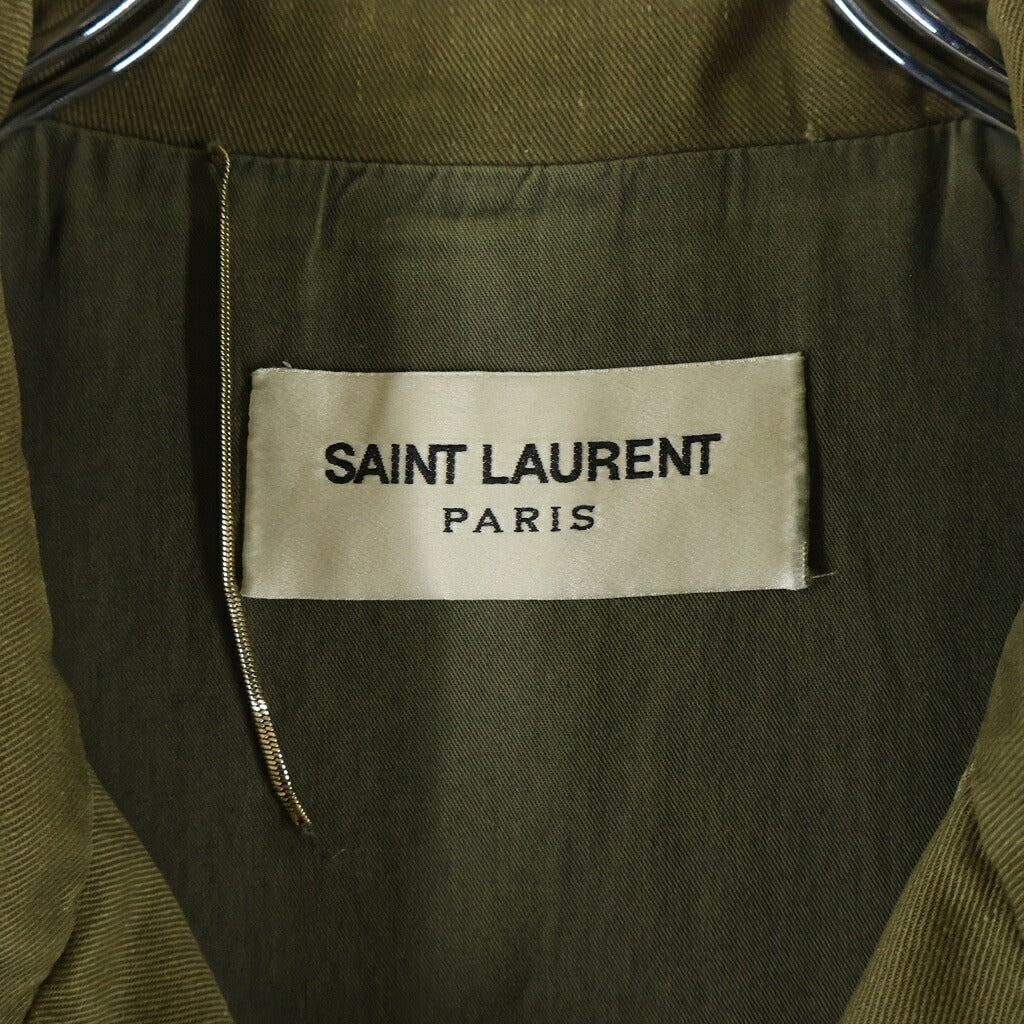SAINT LAURENT PARIS(サンローランパリ) Cotton Linen Zip Front Oversized Long Jacket コットン ジップアップ ロングミリタリージャケット カーキ