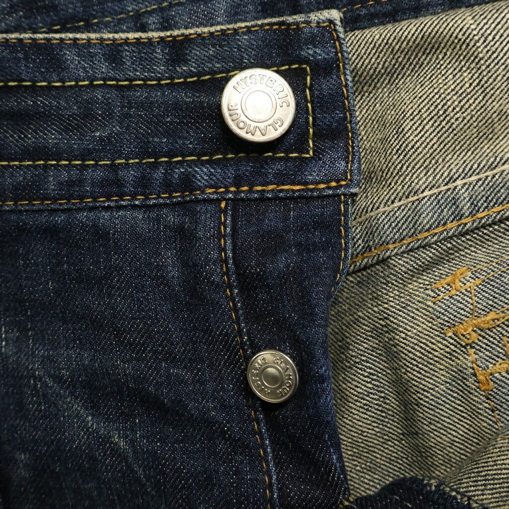 HYSTERIC GLAMOUR(ヒステリックグラマー) 00s KLNKY JEANS ダメージ加工 フロントボタンフライ フレア デニムパンツ インディゴ 2AP-4313
