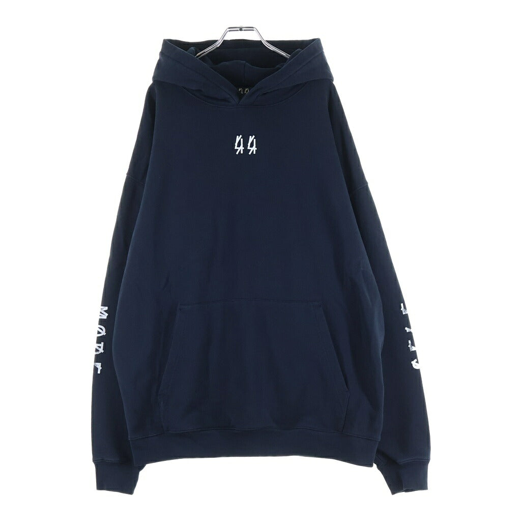 NO BRAND(ノーブランド) 44 LABEL GROUP(フォーティーフォーレーベルグループ)LOGO DESTRUCT HOODIE ロゴプルオーバーパーカー フーディ ネイビー B0030494-FA527-P527