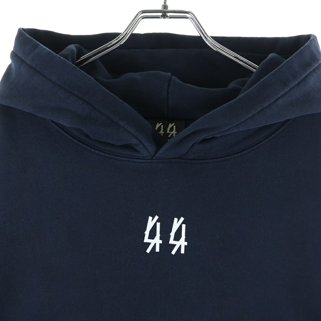 NO BRAND(ノーブランド) 44 LABEL GROUP(フォーティーフォーレーベルグループ)LOGO DESTRUCT HOODIE ロゴプルオーバーパーカー フーディ ネイビー B0030494-FA527-P527