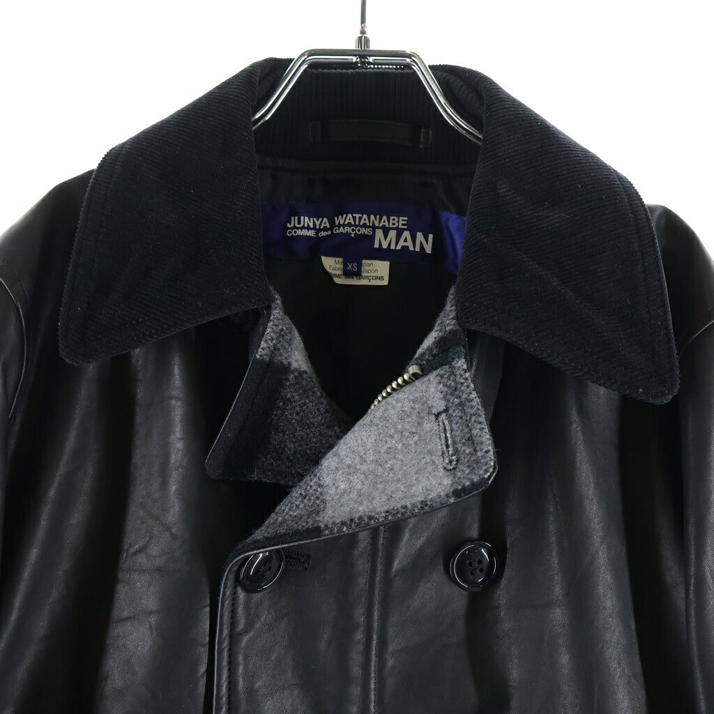JUNYA WATANABE COMME des GARCONS(ジュンヤワタナベ コムデギャルソン) 11AW AD2011 ウールメルトン切替 レザーカーコート ブラック WH-J018