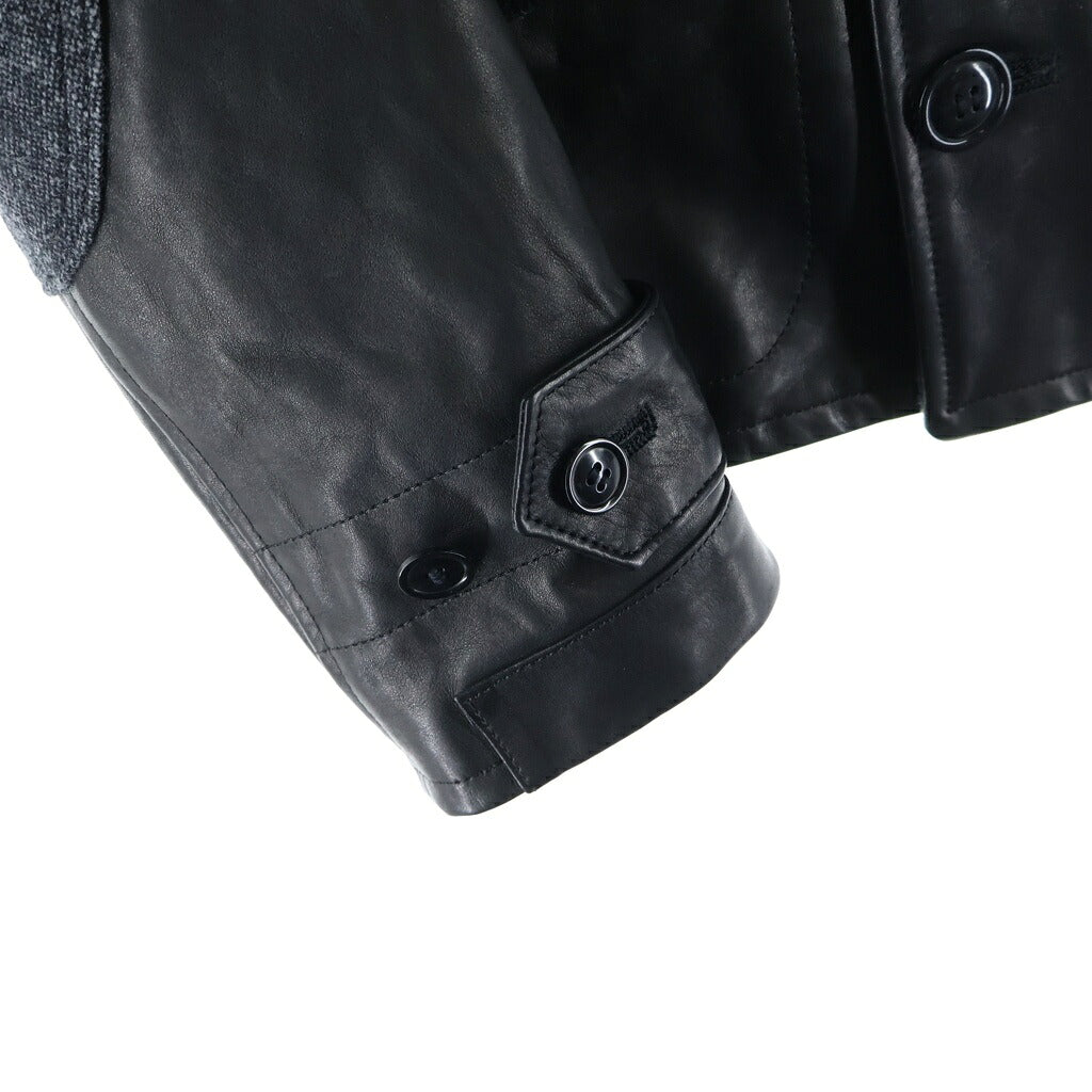 JUNYA WATANABE COMME des GARCONS(ジュンヤワタナベ コムデギャルソン) 11AW AD2011 ウールメルトン切替 レザーカーコート ブラック WH-J018
