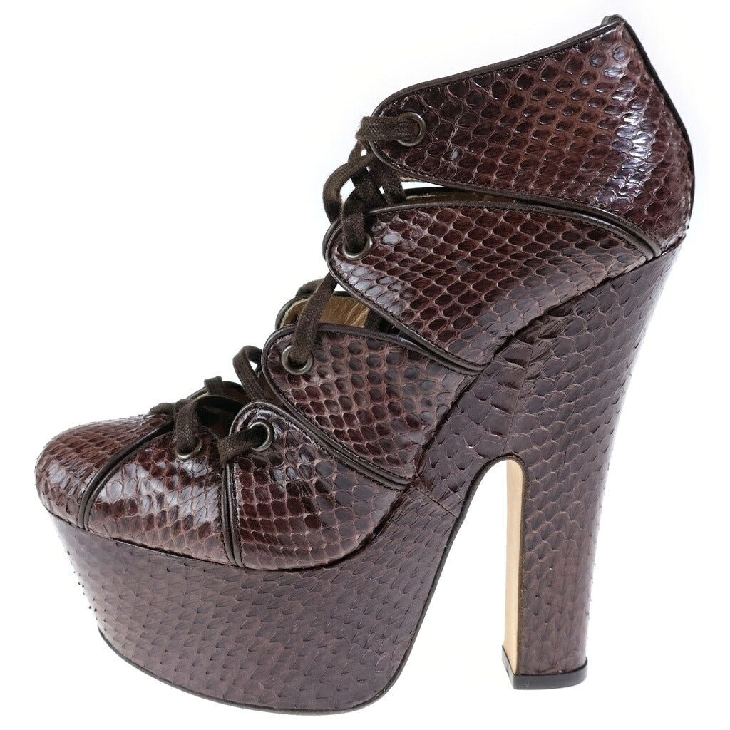 DSQUARED2(ディースクエアード) Platform Heels クロコ型押し レースアップ プラットフォームヒール ブーツ ブラウン レディース