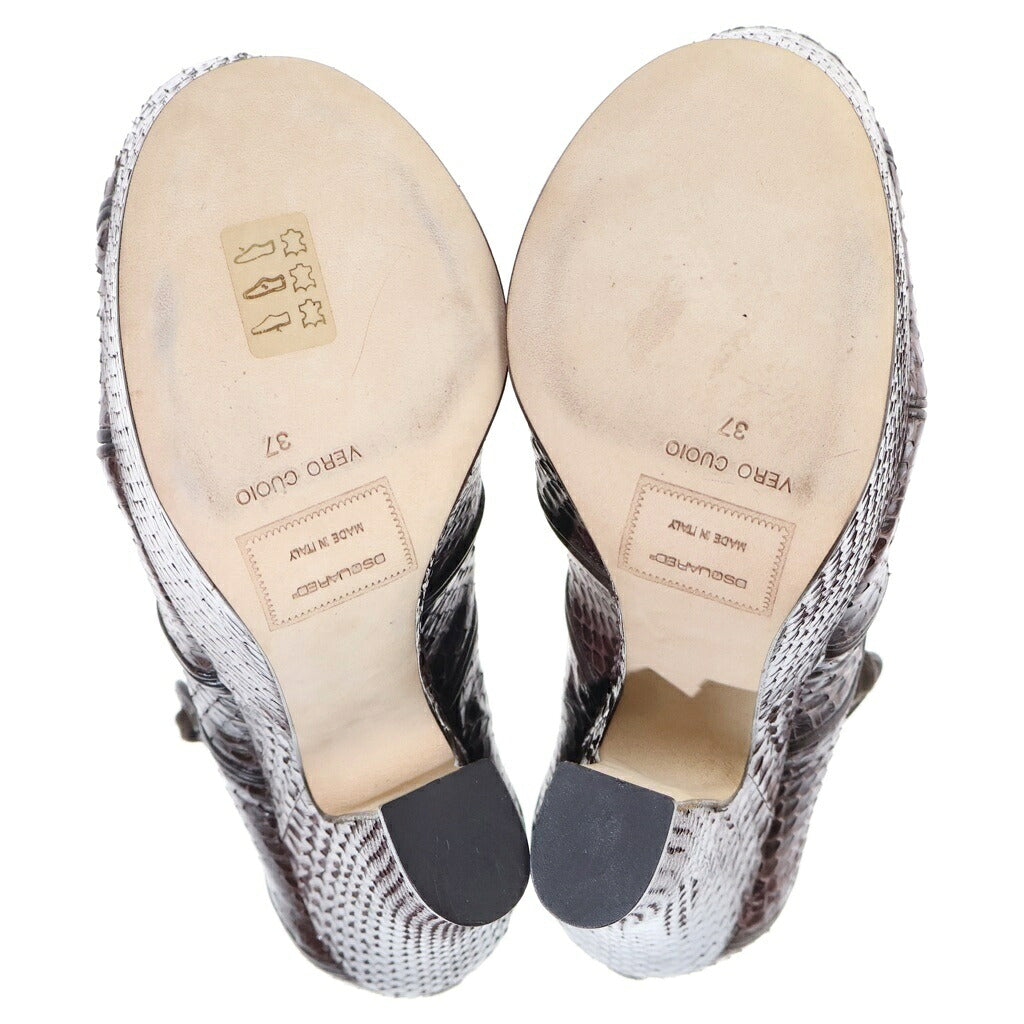 DSQUARED2(ディースクエアード) Platform Heels クロコ型押し レースアップ プラットフォームヒール ブーツ ブラウン レディース