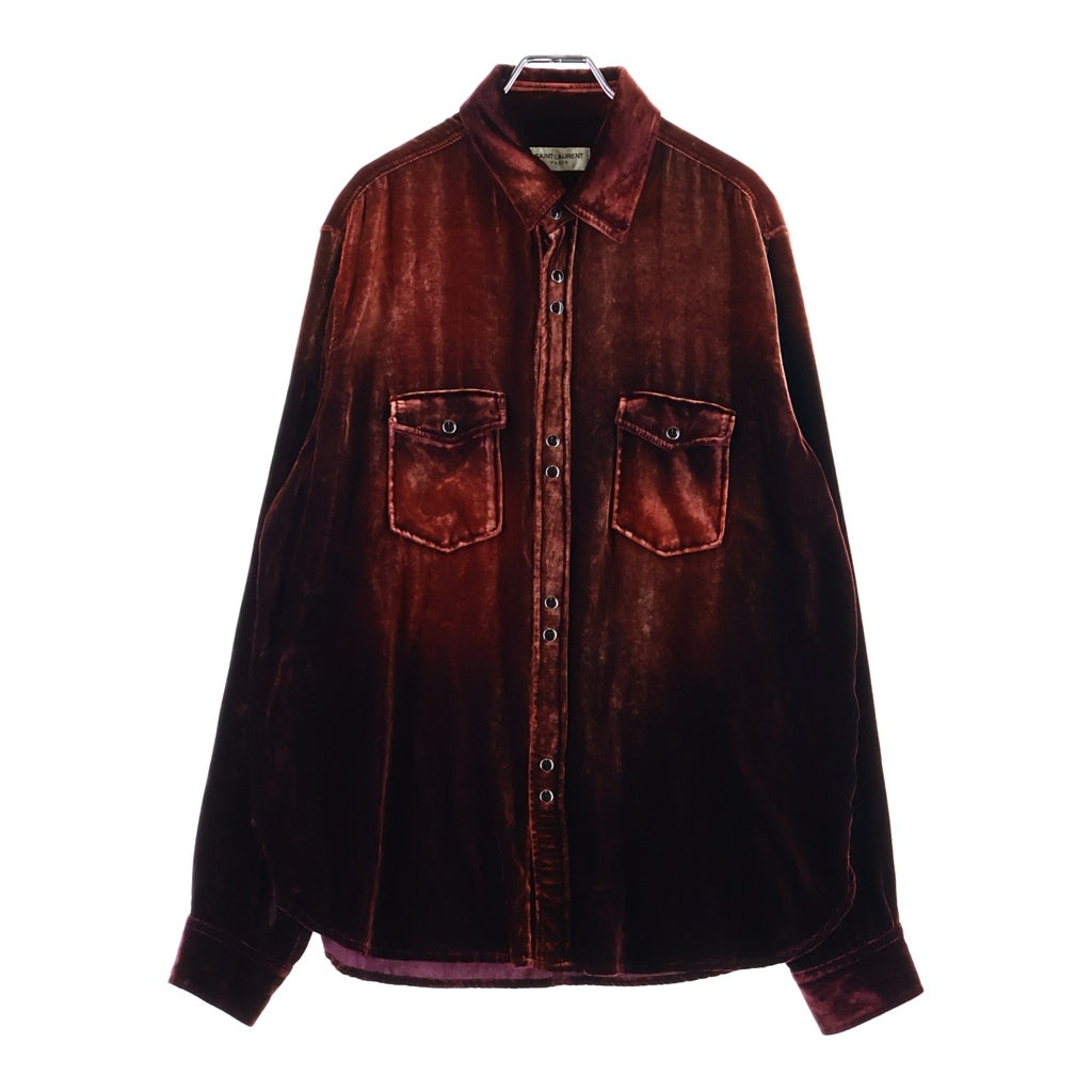 SAINT LAURENT PARIS(サンローランパリ) 20SS ベロア ベルベット ウエスタン ブリーチ 長袖シャツ ワインレッド 605582 Y555V