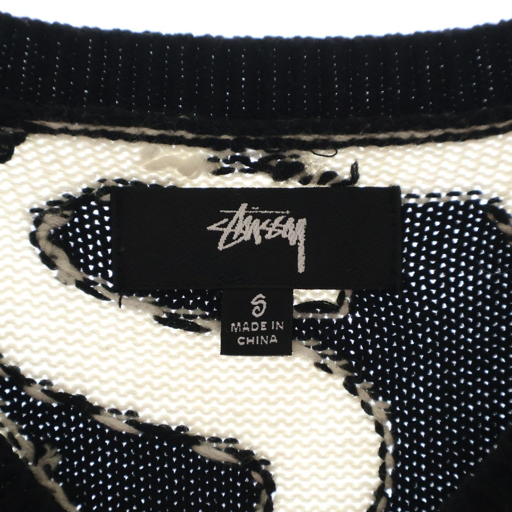 STUSSY(ステューシー) STACKED SWEATER VEST ロゴ ニットベスト ブラック/ホワイト