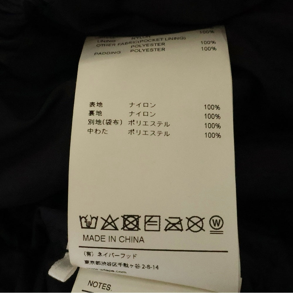 WTAPS(ダブルタップス) 22AW BIVOUAC JACKET NYLON RIPSTOP ビバーク ジャケット ナイロン リップストップ ダウンジャケット ブラック