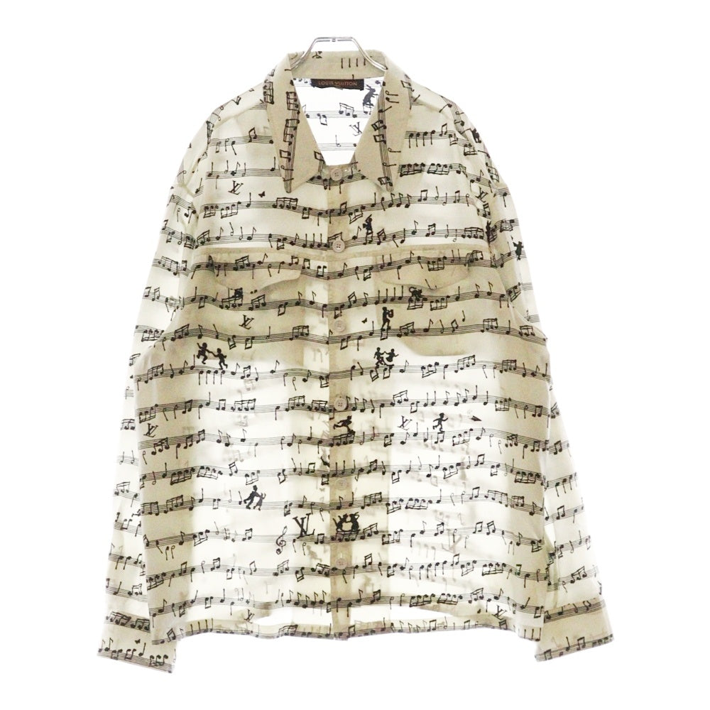 LOUIS VUITTON(ルイヴィトン) 23SS 音符総柄ミリタリーシルク長袖シャツ ホワイト RM231M SV8 HOS20W