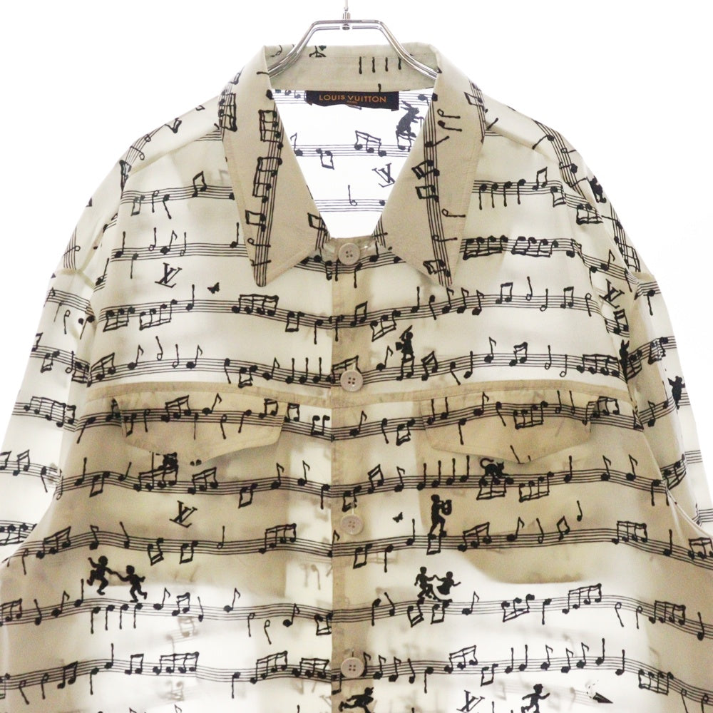 LOUIS VUITTON(ルイヴィトン) 23SS 音符総柄ミリタリーシルク長袖シャツ ホワイト RM231M SV8 HOS20W