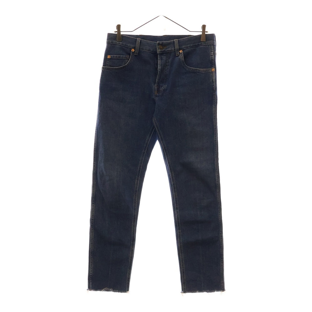 GUCCI(グッチ) Denim Pant ストレッチデニムパンツ ボタンフライ カットオフ レザーパッチ インディゴ 681284