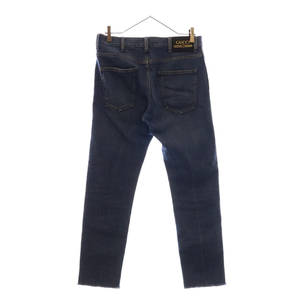 GUCCI(グッチ) Denim Pant ストレッチデニムパンツ ボタンフライ カットオフ レザーパッチ インディゴ 681284