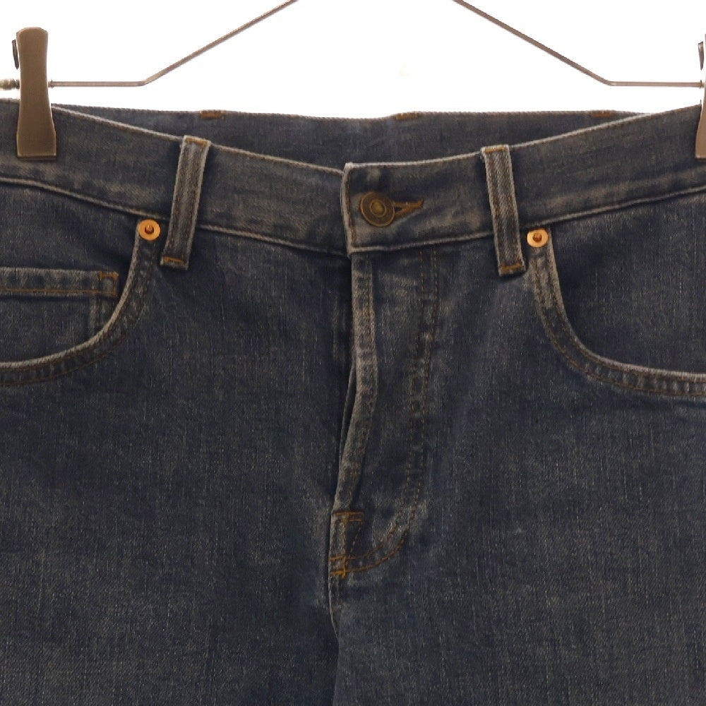 GUCCI(グッチ) Denim Pant ストレッチデニムパンツ ボタンフライ カットオフ レザーパッチ インディゴ 681284
