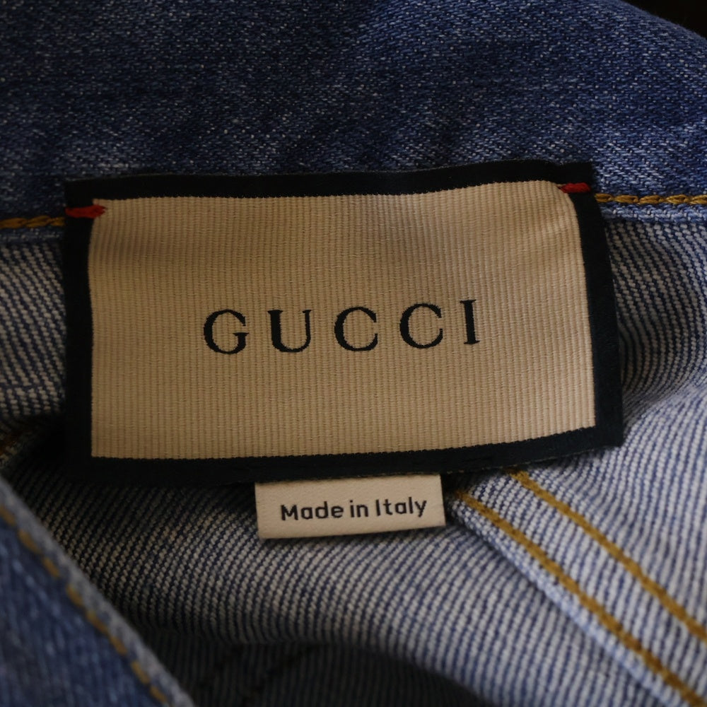 GUCCI(グッチ) Denim Pant ストレッチデニムパンツ ボタンフライ カットオフ レザーパッチ インディゴ 681284