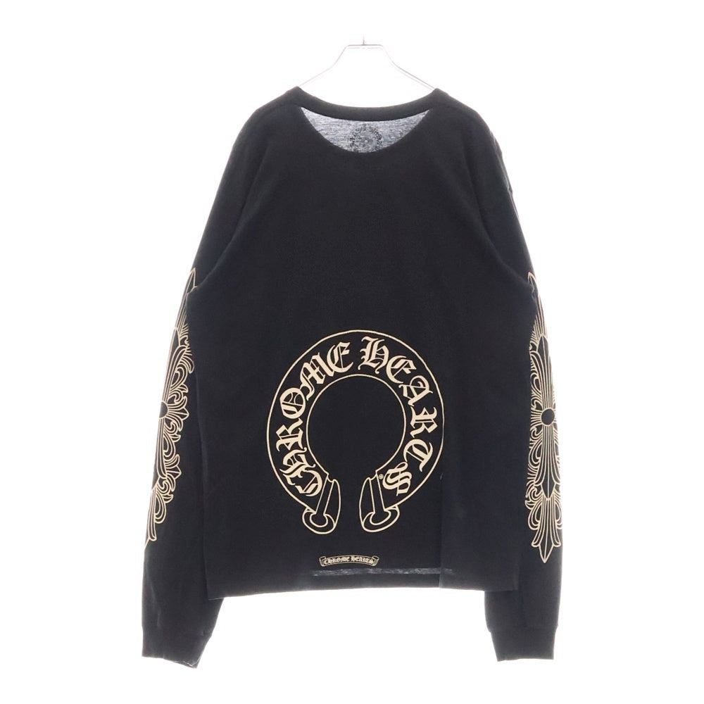CHROME HEARTS(クロムハーツ) HORSESHOE L/S 袖フローラル バックホースシュープリント 長袖Tシャツ カットソー ブラック