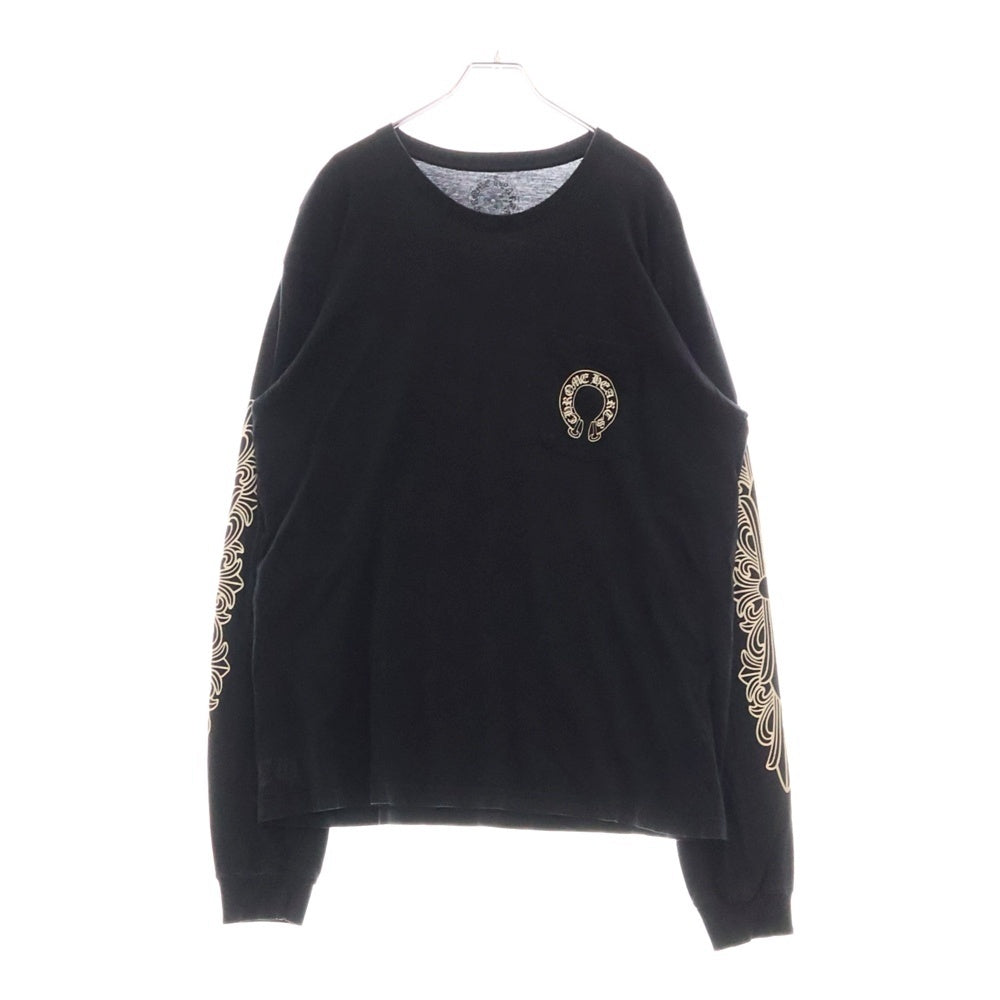 CHROME HEARTS(クロムハーツ) HORSESHOE L/S 袖フローラル バックホースシュープリント 長袖Tシャツ カットソー ブラック